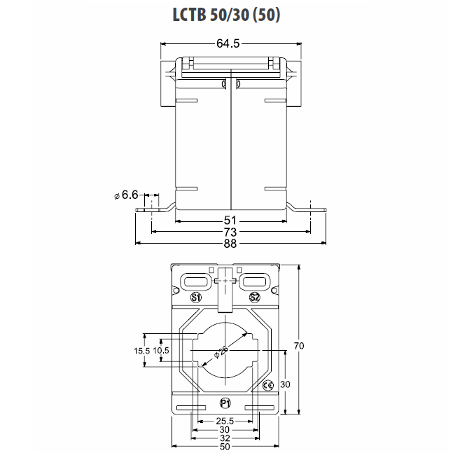 LCTB 50/30 (50), 400A/5A, class 0.5/1/3, 10VA, ? 26mm, 30x10mm - Current transformer - Image 2